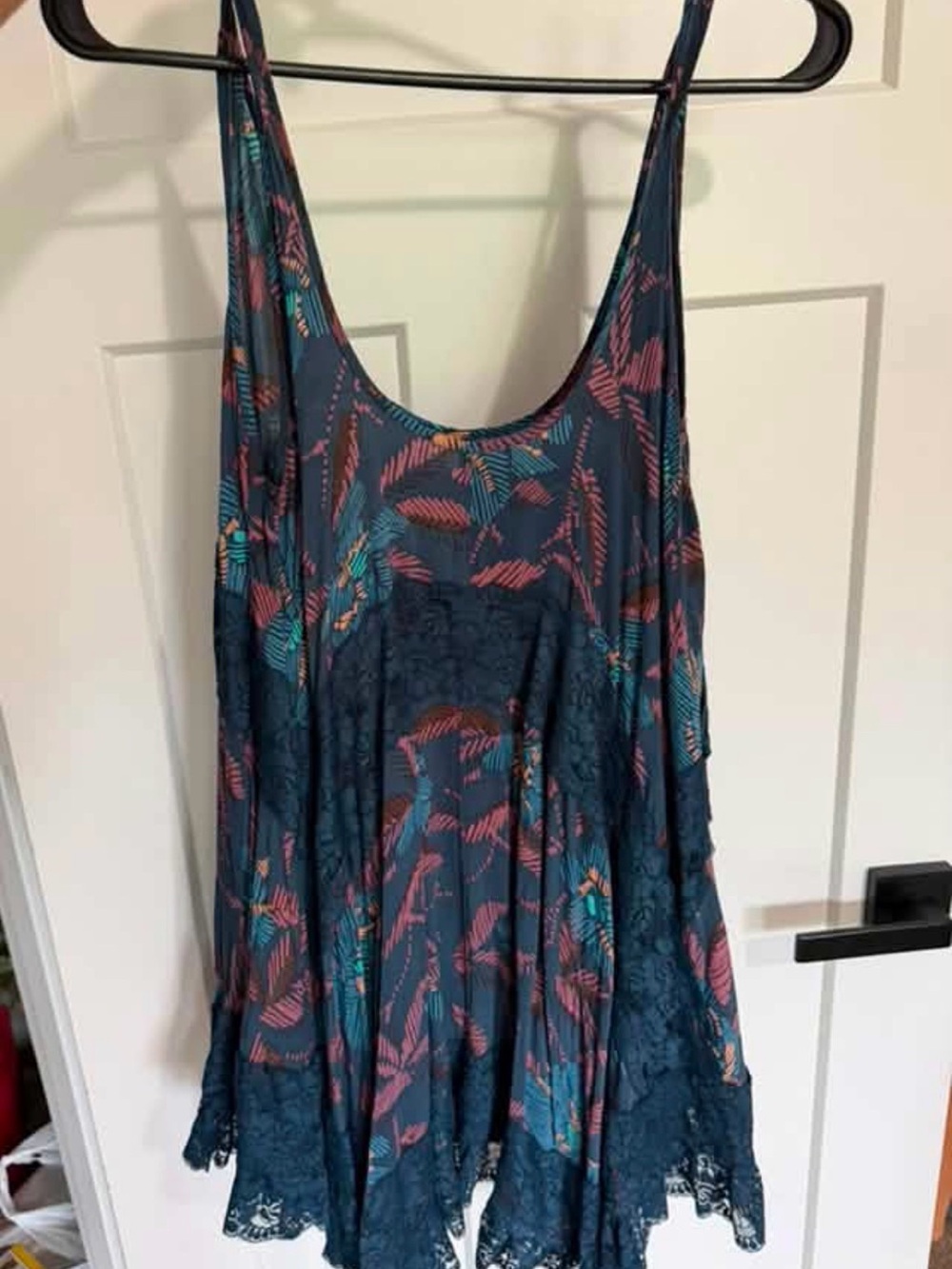 Floral Teal Swing Tunic with Lace Trim Free People Trapeze